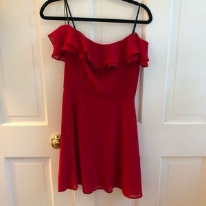 red off shoulder mini dress